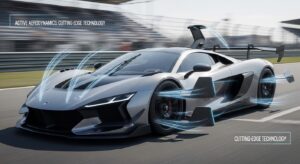 A high-performance sports car featuring active aerodynamics