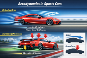 Infographic showing the impact of aerodynamics on sports cars