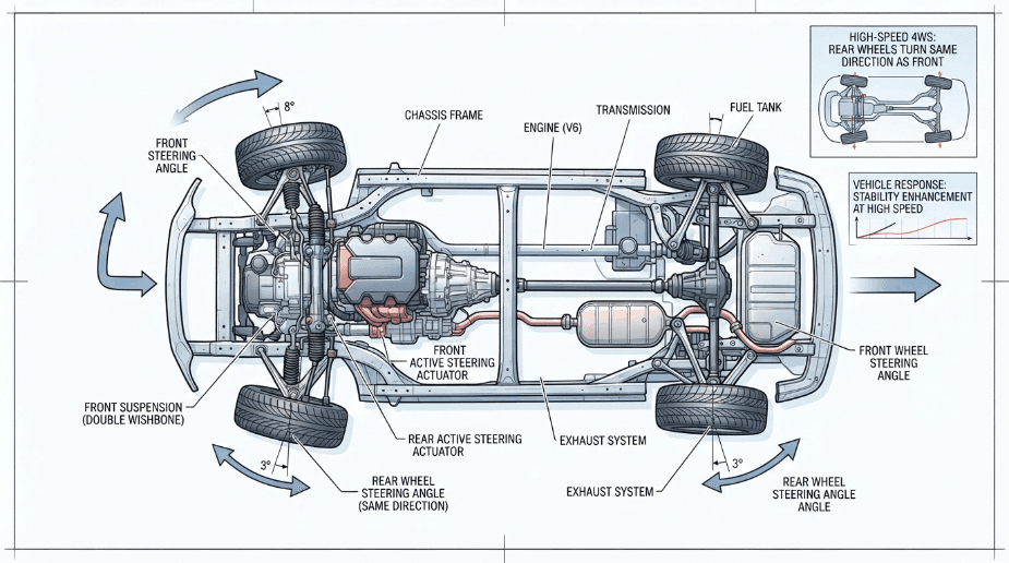 Rear-wheel steering direction diagram